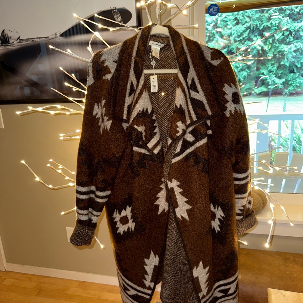 Max Studio Brown and Cream Knit Cardigan